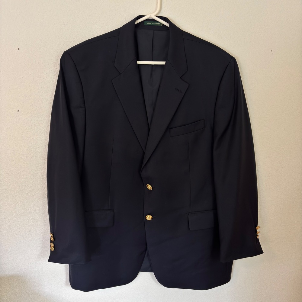 Lauren Ralph Lauren Mens Navy Blue 100% Wool Blazer Gold Anchor Buttons Canada